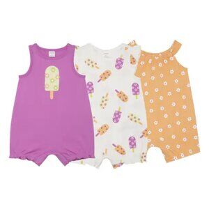 PL BABY BY PETIT LEM Girls 3-Pack Rompers ~ Popsicle ~ Size 3M - NIP